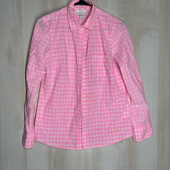 J. Crew pink and white checked long sleeve shirt, size 4 - Picture 5 of 12